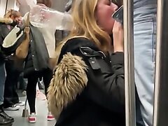 Blowjob in public metro