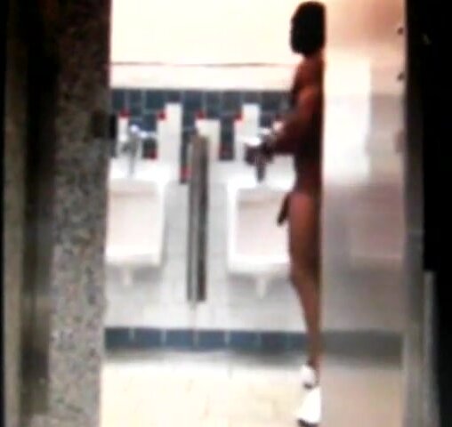 Hung Black Guy Cums in Public Bathroom