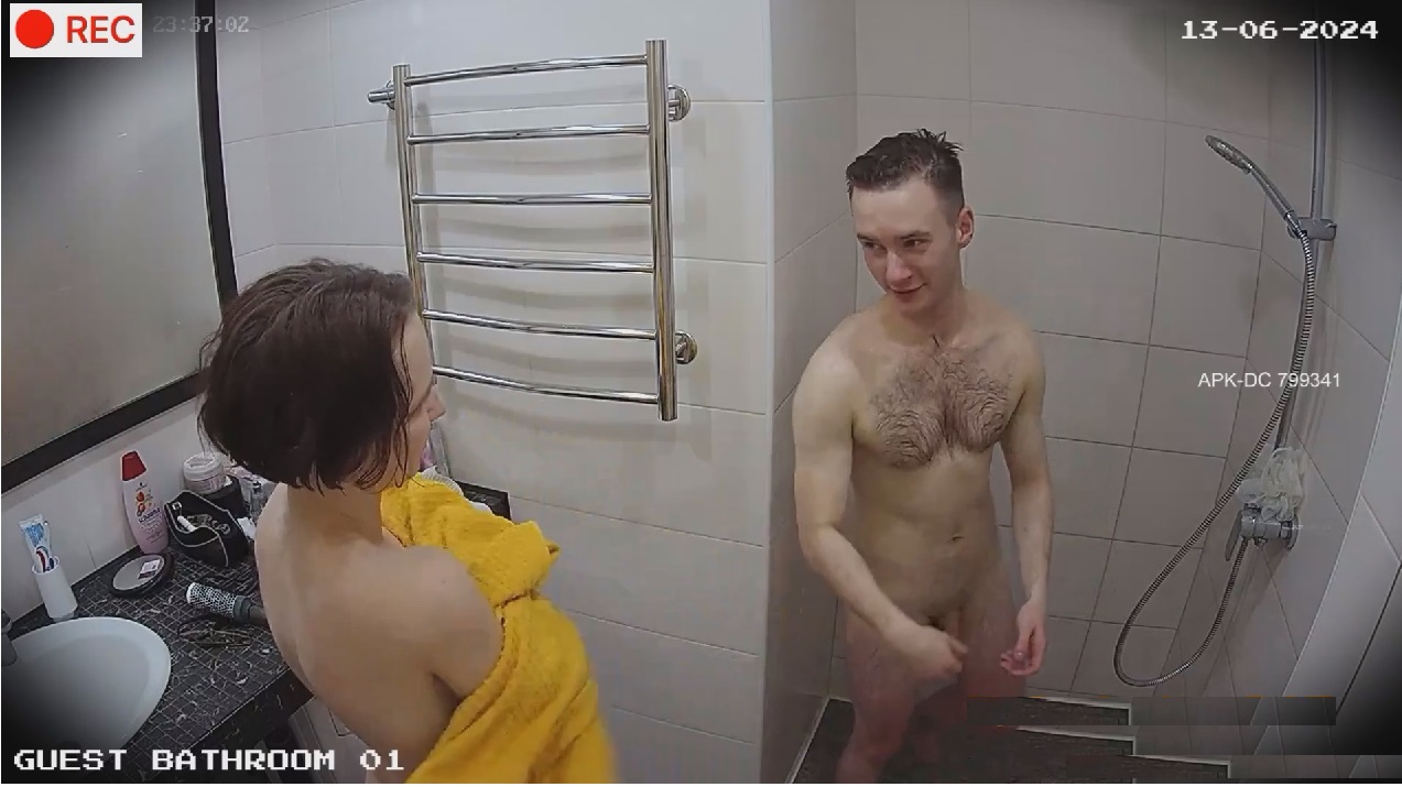 Cute hairy boy caught by spycam shower with his gf