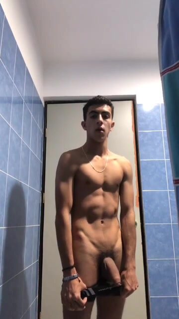 gymrat teen showing off muscular body and hairy dick