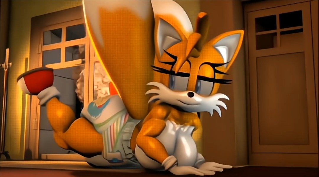 Tails fills his diaper to stay warm