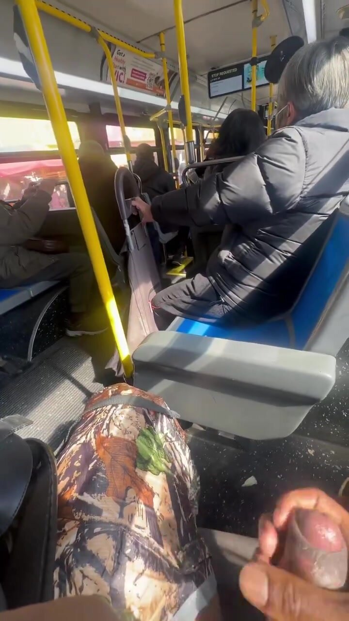 Black hung guy whips out cock on the bus
