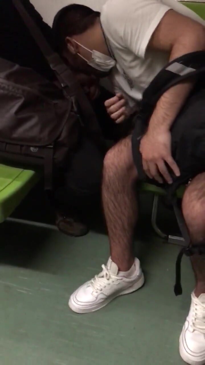 risky blowjob on public metro train