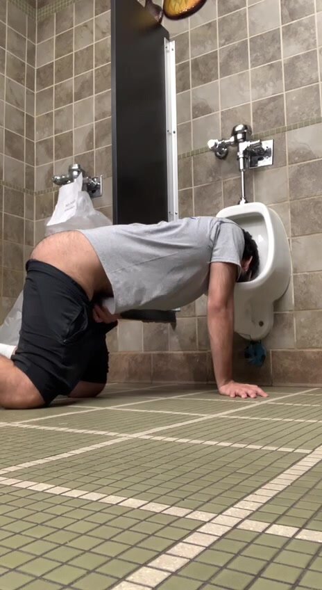 Cute guy licking urinal