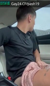 Young guy cums inside his car in public