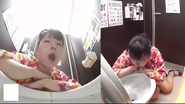 Asian Lady Vomit in Toilet