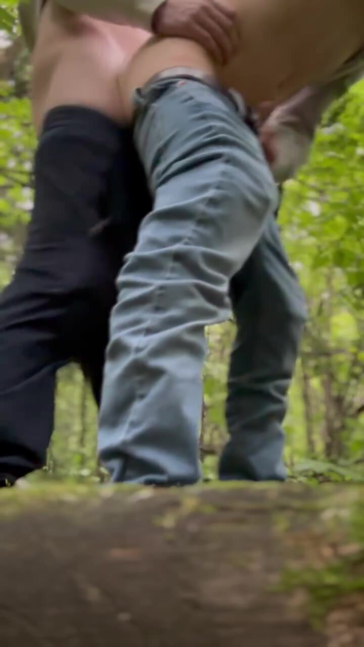Twink gets pinned against a tree and fucked hard