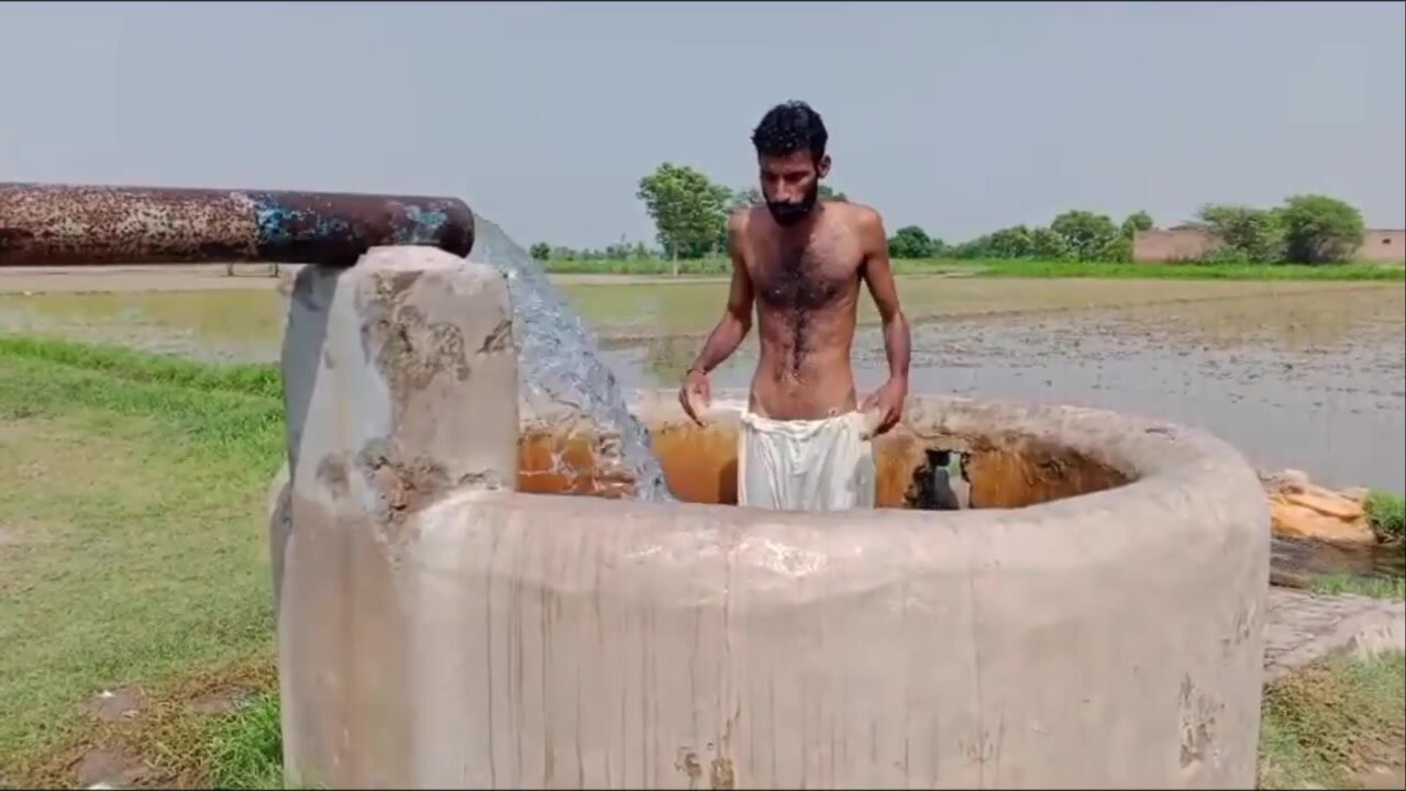 Hairy slim Paki swimming