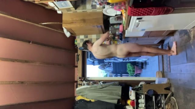 Straight sub does chores naked