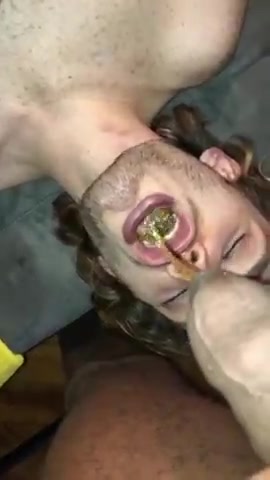 Slut getting his mouth full of piss