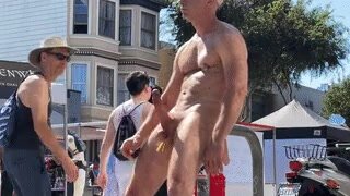 Showing off big boner naked in public no audio