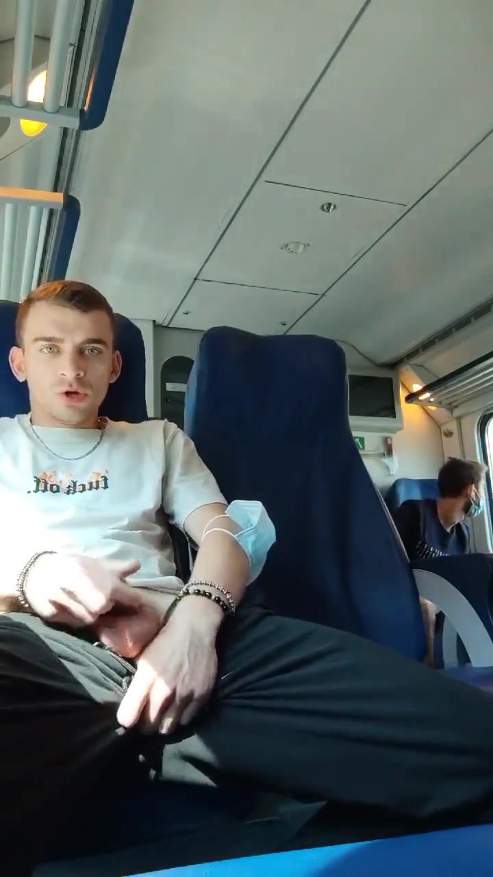 Hot guy cums hard on the train