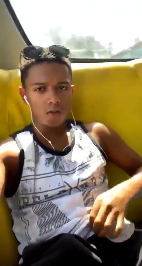 Hot mulatto cums on the bus
