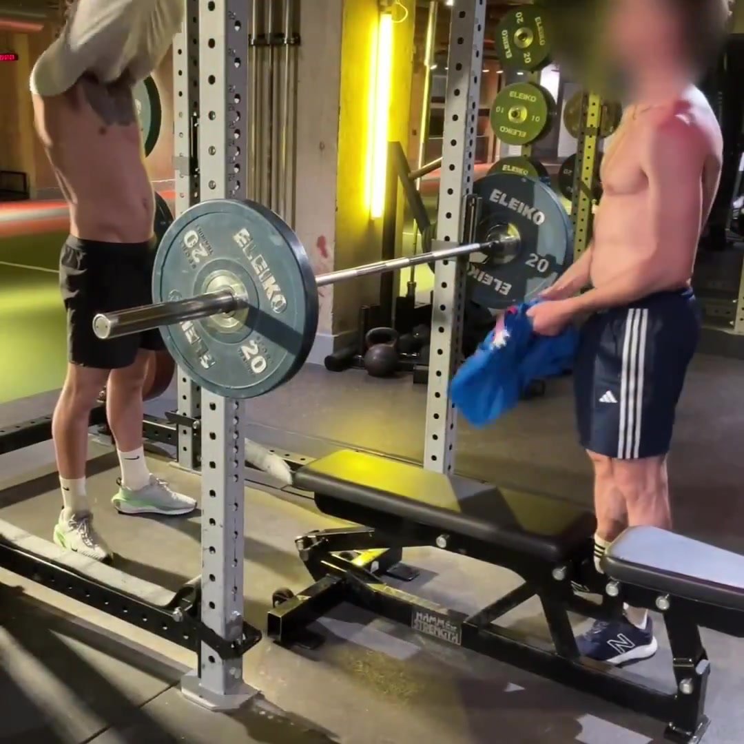 Sucking friends cock while working out