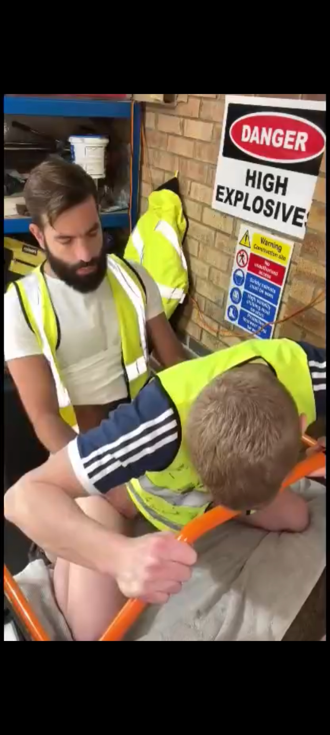 Construction coworker fills ass