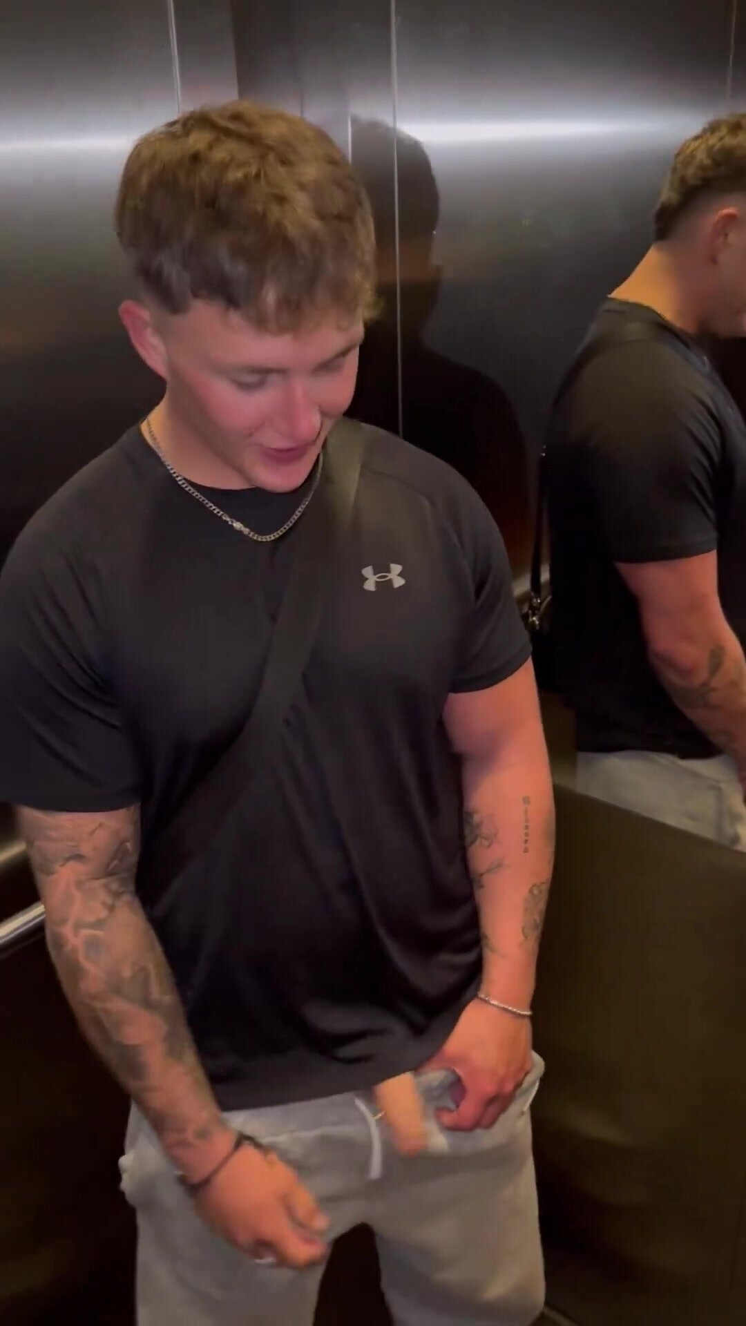 Young Brit boy show soft uncut cock to friend