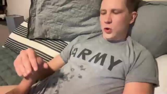 Hung White Guy Cums On Army Shirt