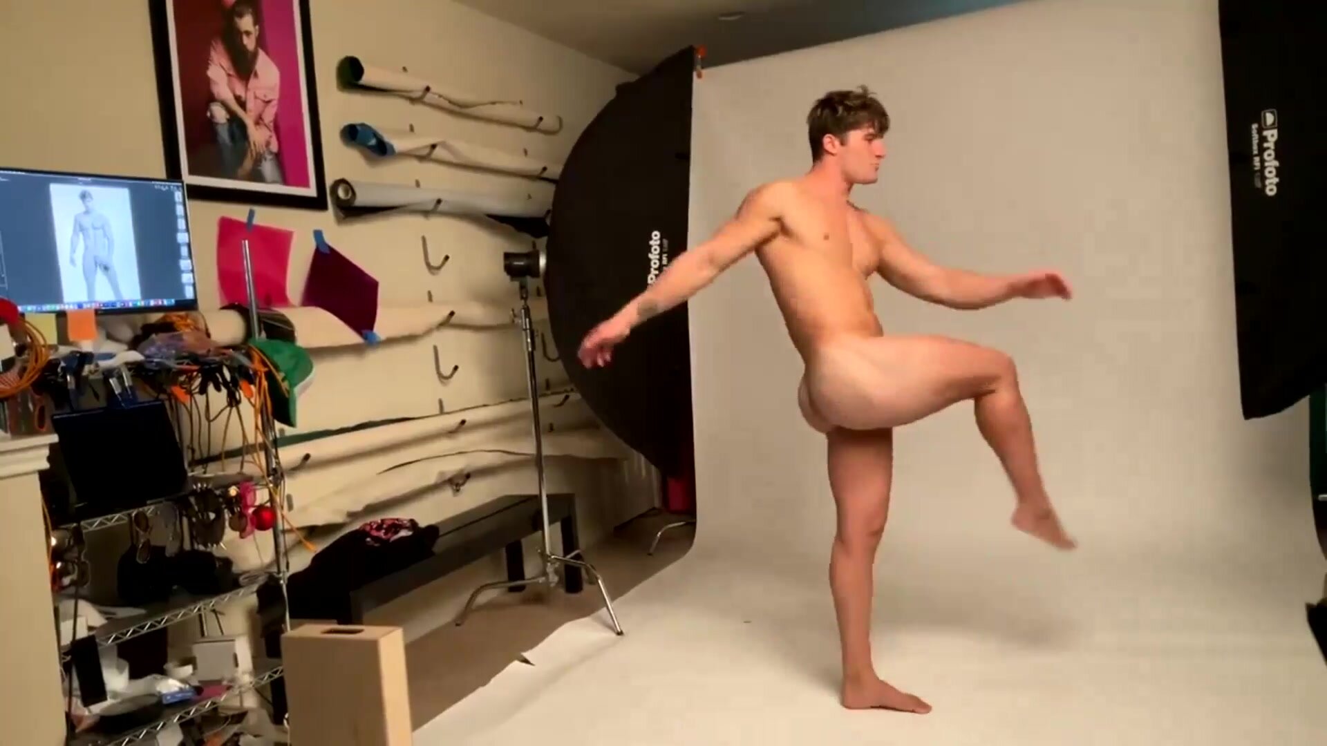 Naked soccer player photoshoot