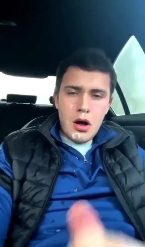Cute boy shoots load on his tongue