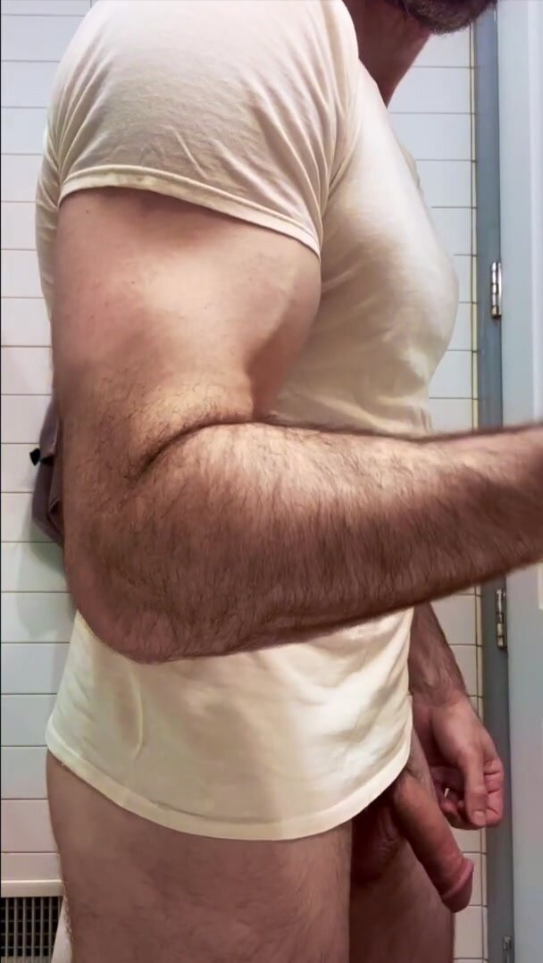 Hairy Muscle Man Rips Shirt Showing His Soft Penis