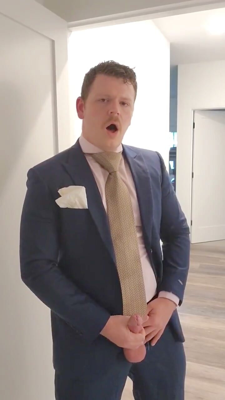 Young suited white stud rubs one out