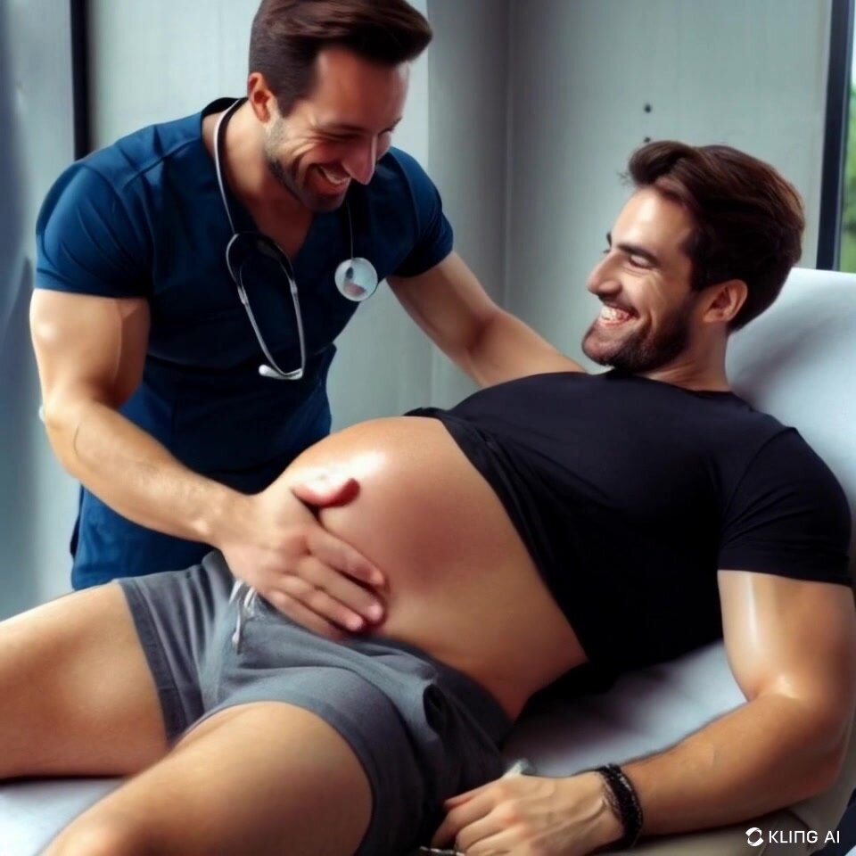 Big pregnant dad due for a checkup
