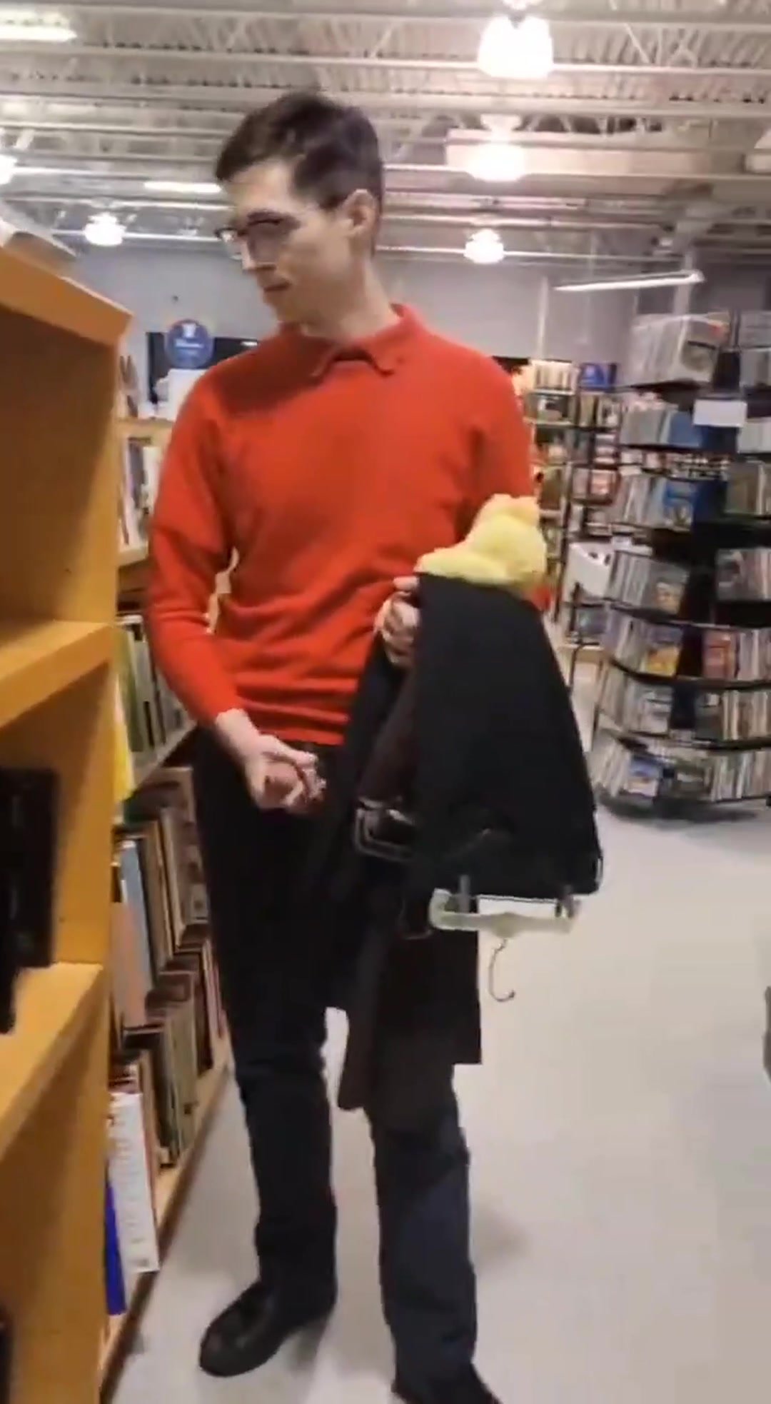 showing off boner in the library