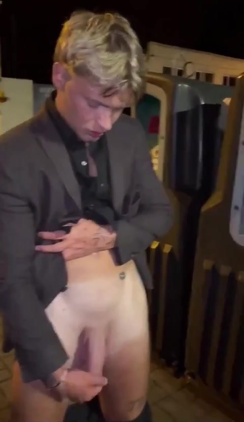 Drunk Cute Blond Boy Show Cock in Street