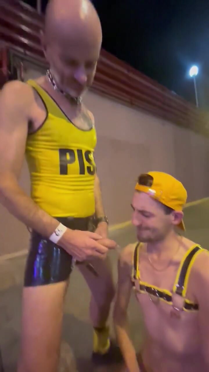 Public golden shower and jack off