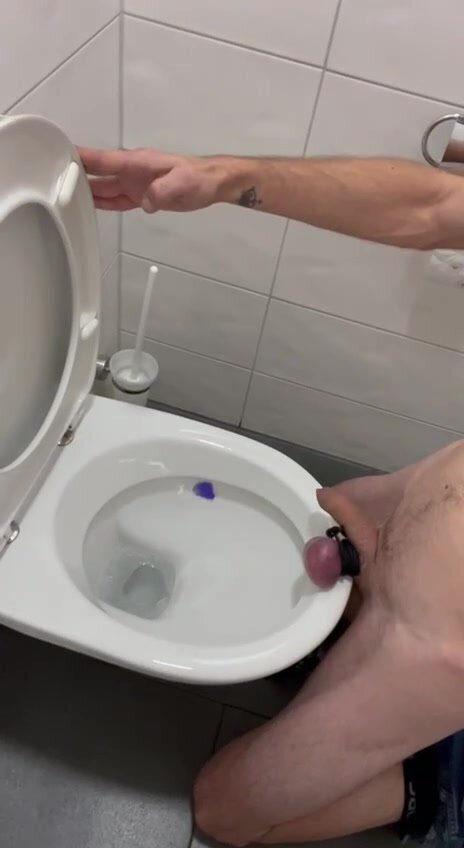 Faggot ties his balls and smashes them w toilet lid