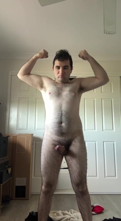 Hairy faggot jerks off and goons out