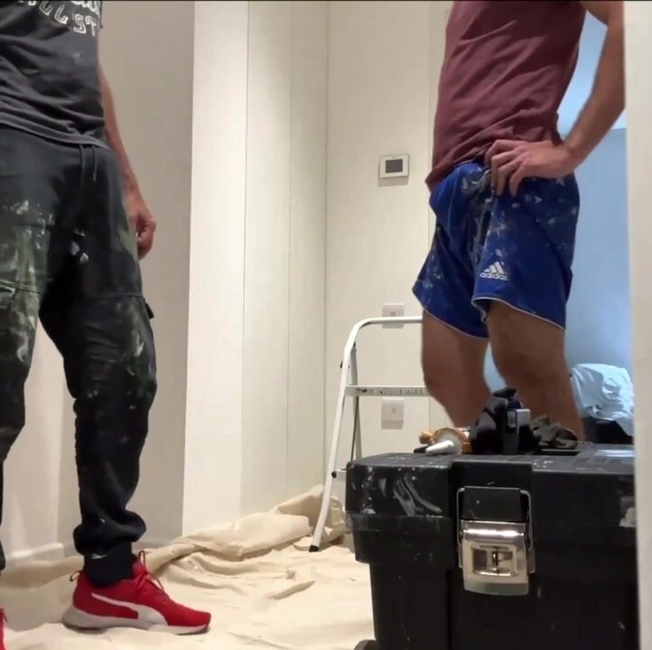 Painters flirt and jerk off together
