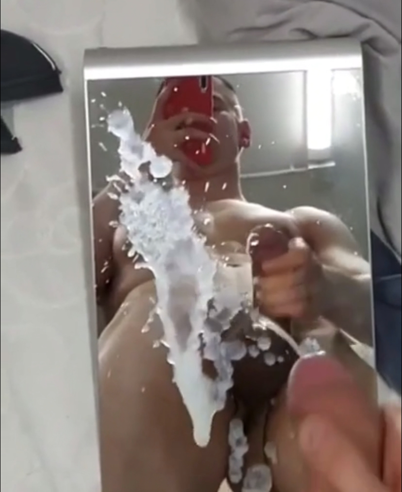 Russian Jock Floods Mirror with Cum