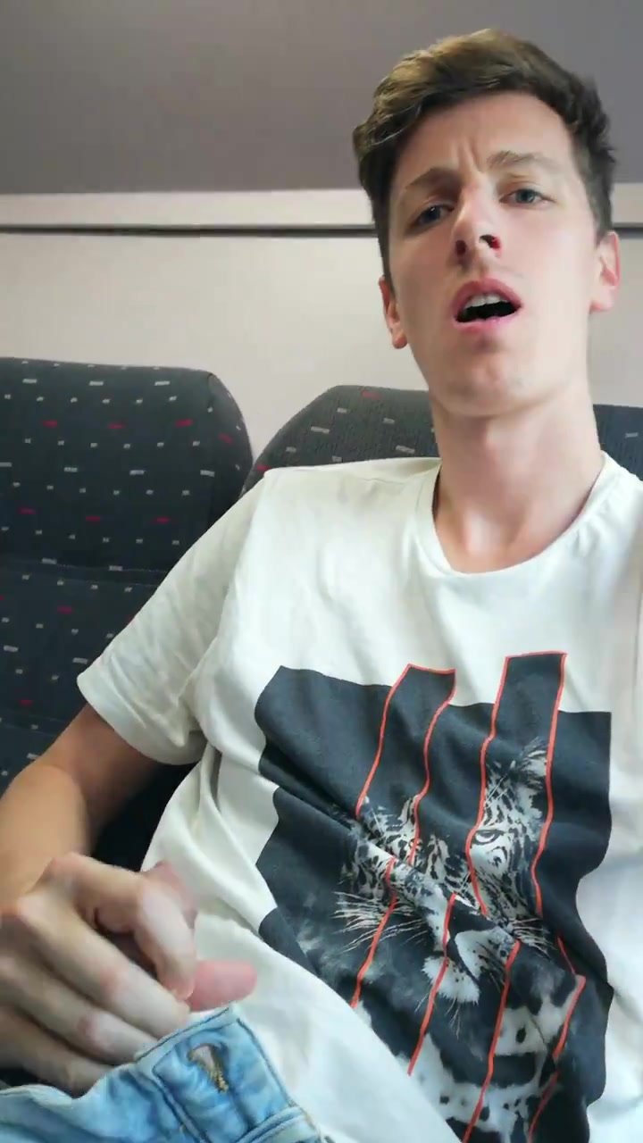 Boy Play risky his uncut cock in public Transport