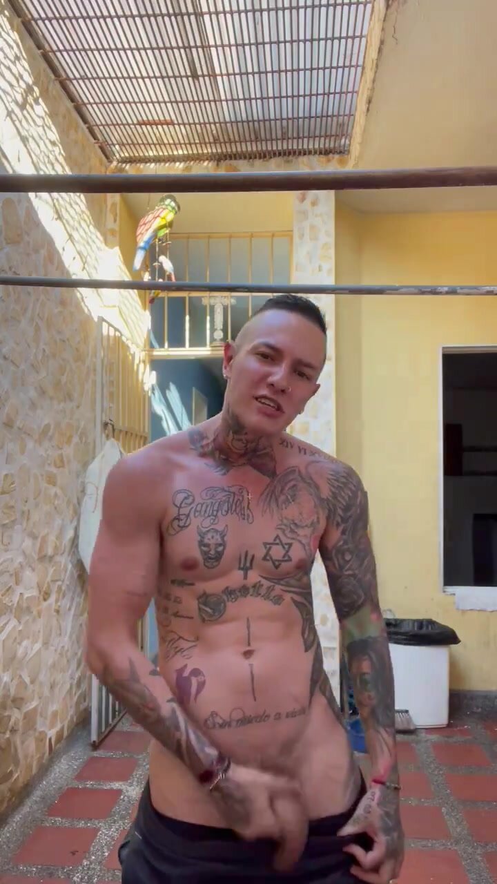 Hot tatted Latin Show his meat