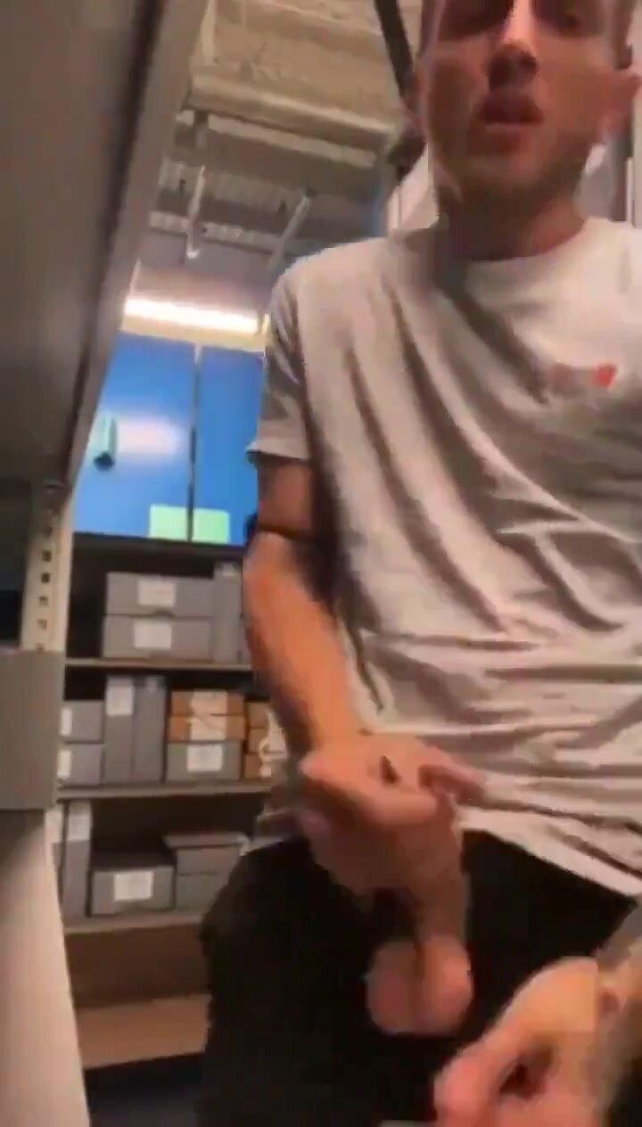 Hot tattoo boy unloads at work
