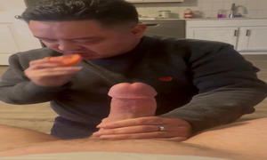 fem fag  removes dentures to gum a fat white cock