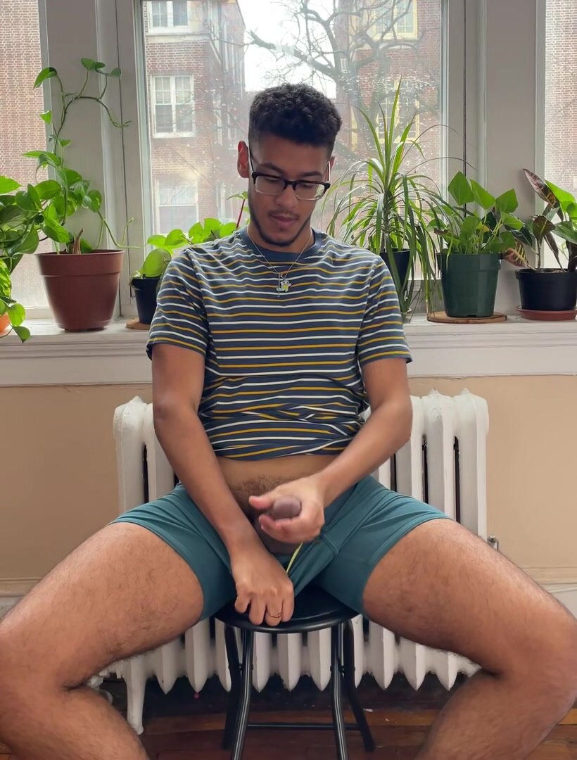 Nerdy boy jerks off at home