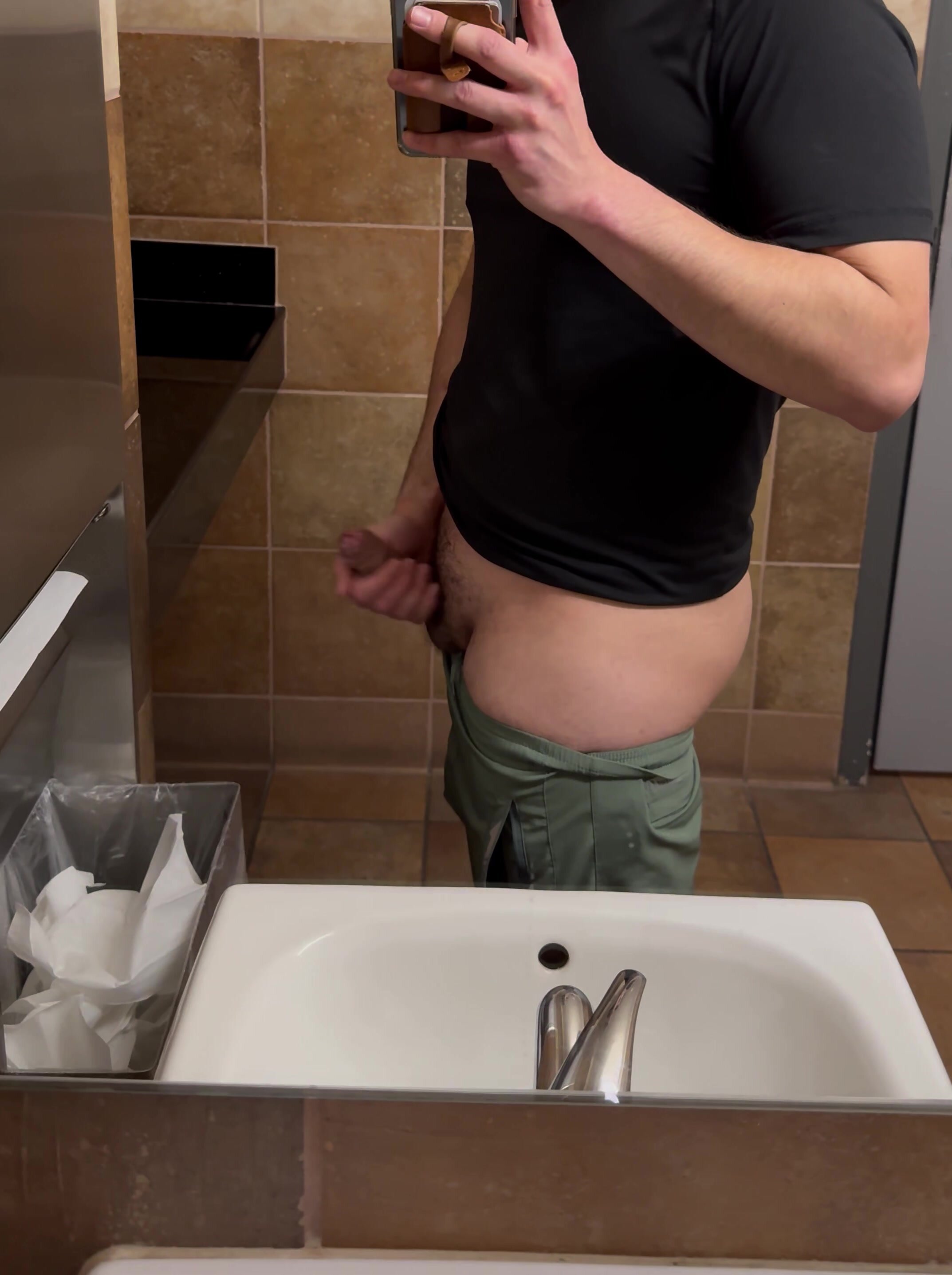 Muscular uncut  guy cums in public