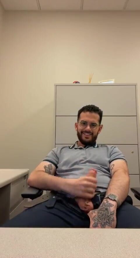 Hot guy strokes at work