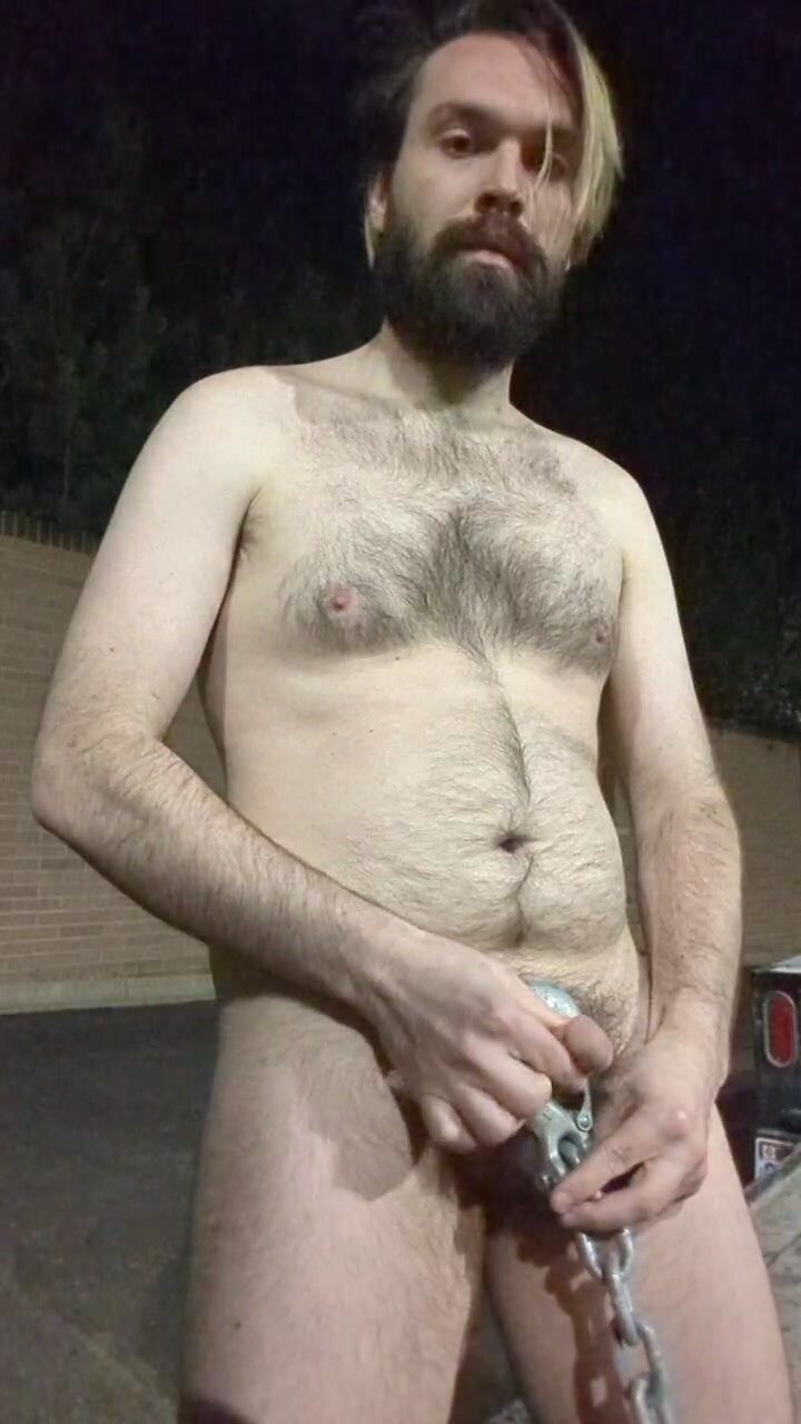 Small cock hairy otter faggot jerks off with a chain