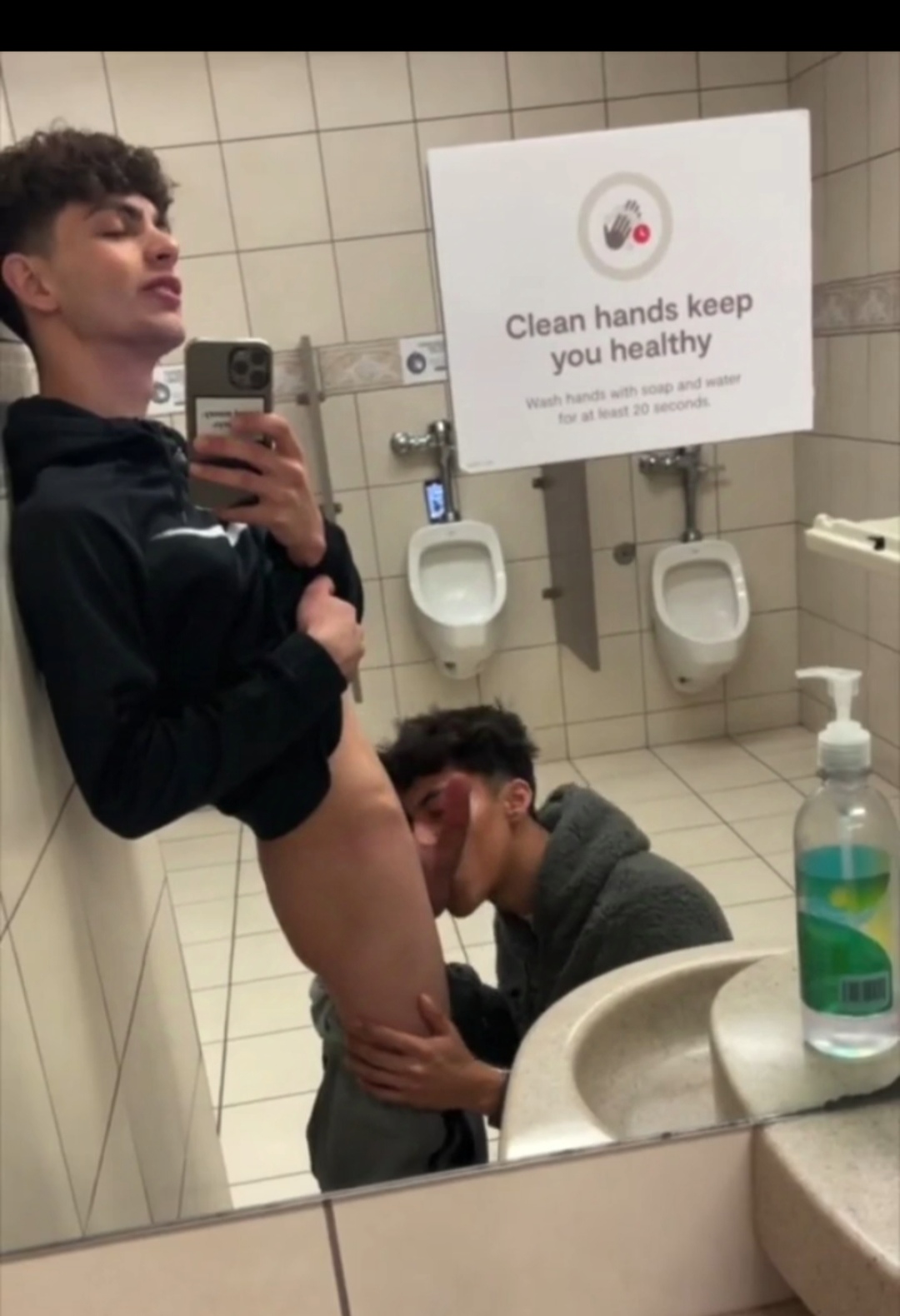 Friend fucking in public bathroom