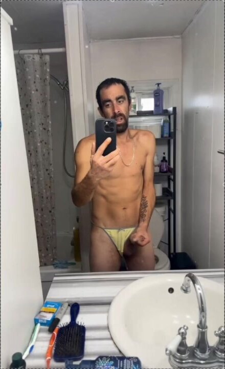 Daddy is jerking in panties and eat his load