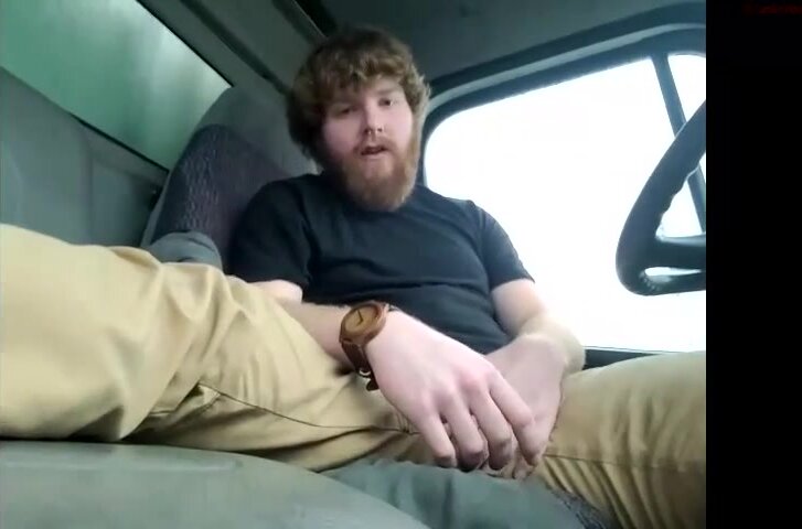 Bearded ginger cum in a van