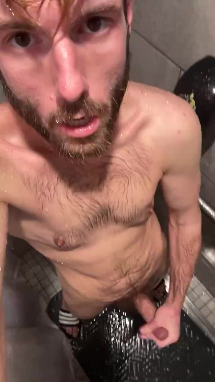 white dude eats his cum in the showers