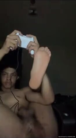 Sexy black boy gets horny while gaming