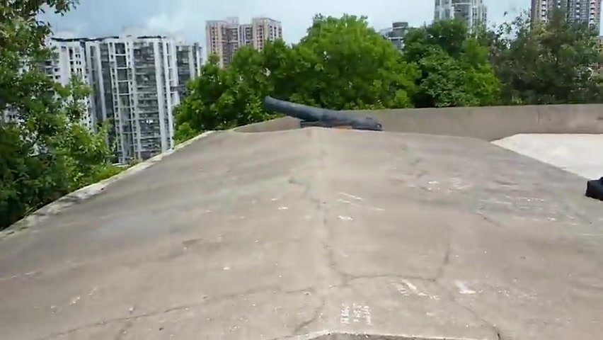 Outdoor jerk off on a prop Cannon