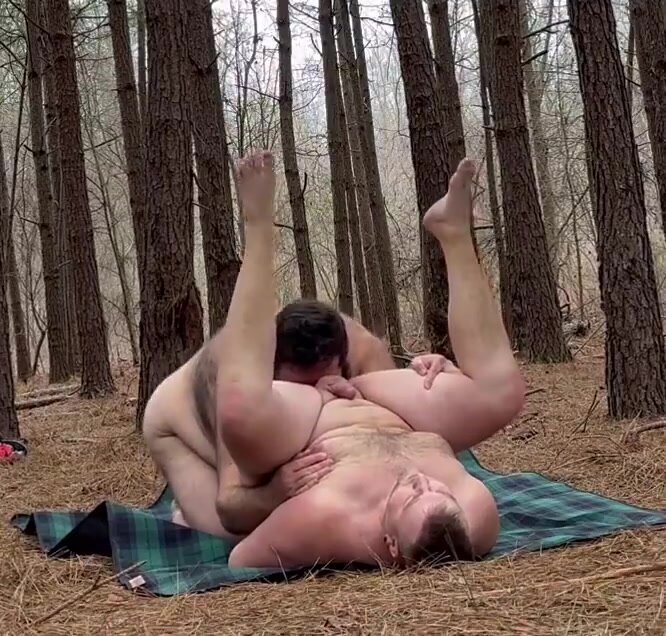Bear eats ass in the woods