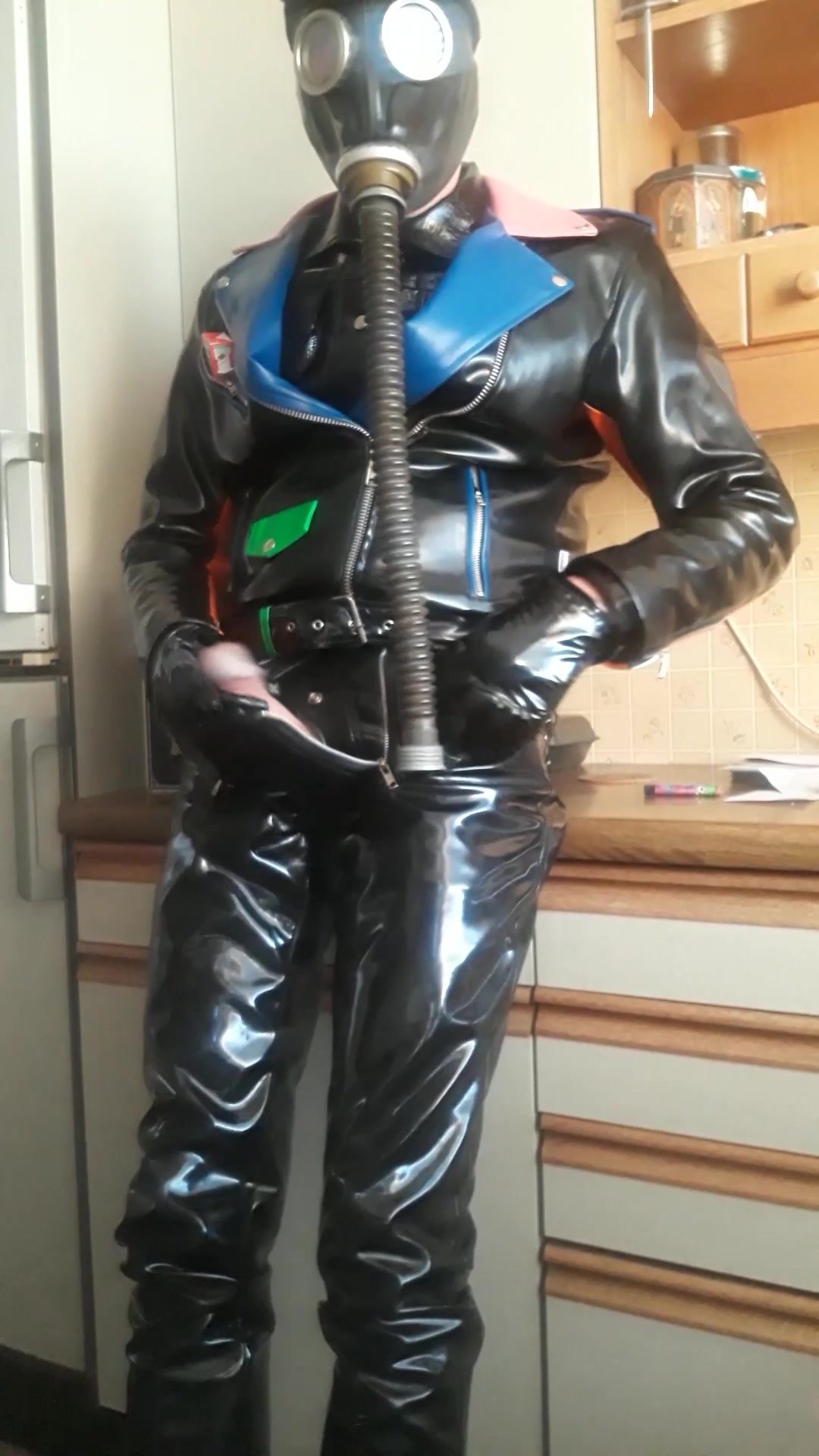 wanking in heavy PVC pants& PVC jacket