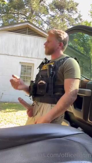 Hot cop jerks off